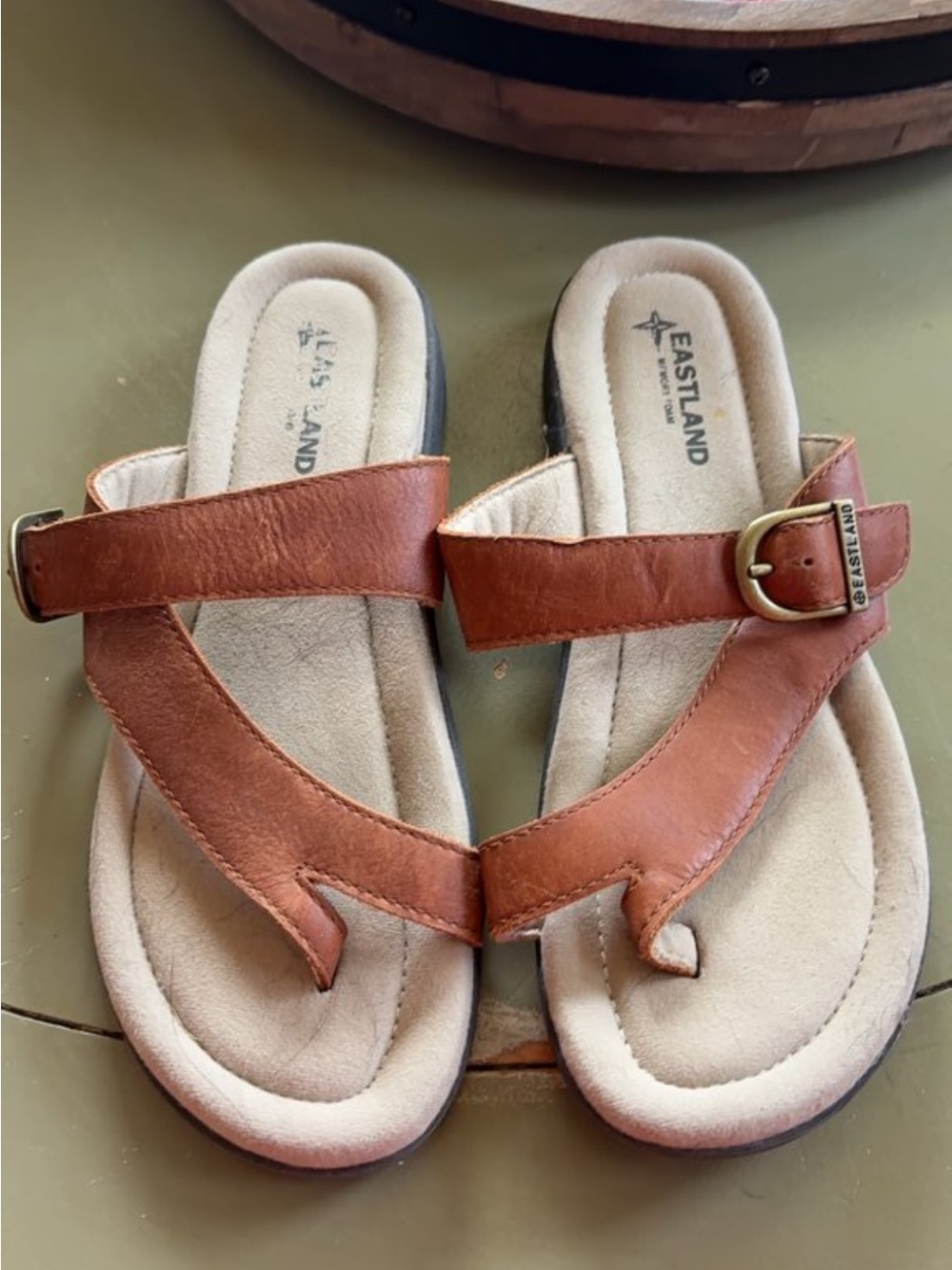 Eastland Tan Leather Buckle Thong Sandals